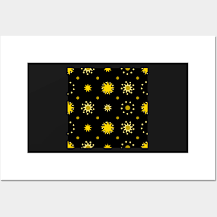 Suns and Dots Yellow on Black Repeat 5748 Posters and Art